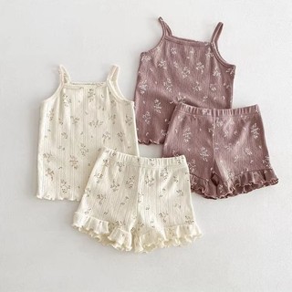 Bộ đồ mặc nhà quần short hai dây mùa hè cho bé gái Bộ đồ điều hòa hoa nhỏ cho bé gái Bộ đồ ngủ trẻ em Bộ hai chiếc