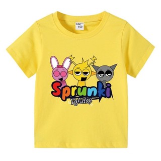 2025 Hoạt Hình Sprunki Áo Thun Cho Trẻ Em Tay Ngắn Bé Trai Bé Gái Mùa Hè Thường Ngày Tee Playwear Trang Phục