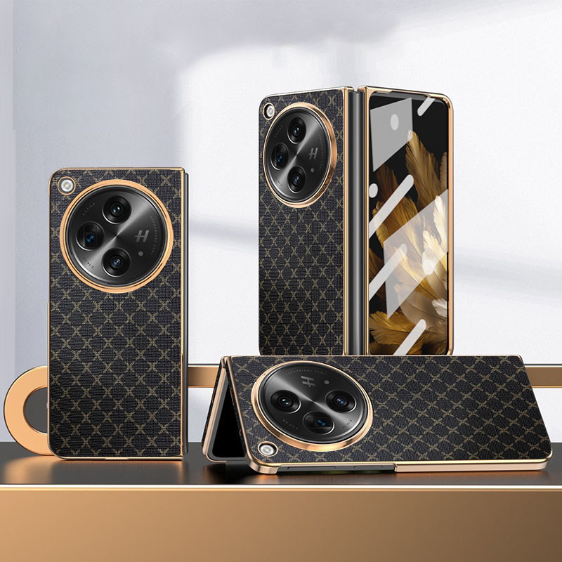 Ốp YJD Cho OPPO Find N3 Họa Tiết Sóng Lưới Da Mạ Điện Cạnh Chống Sốc Ốp Lưng Điện Thoại