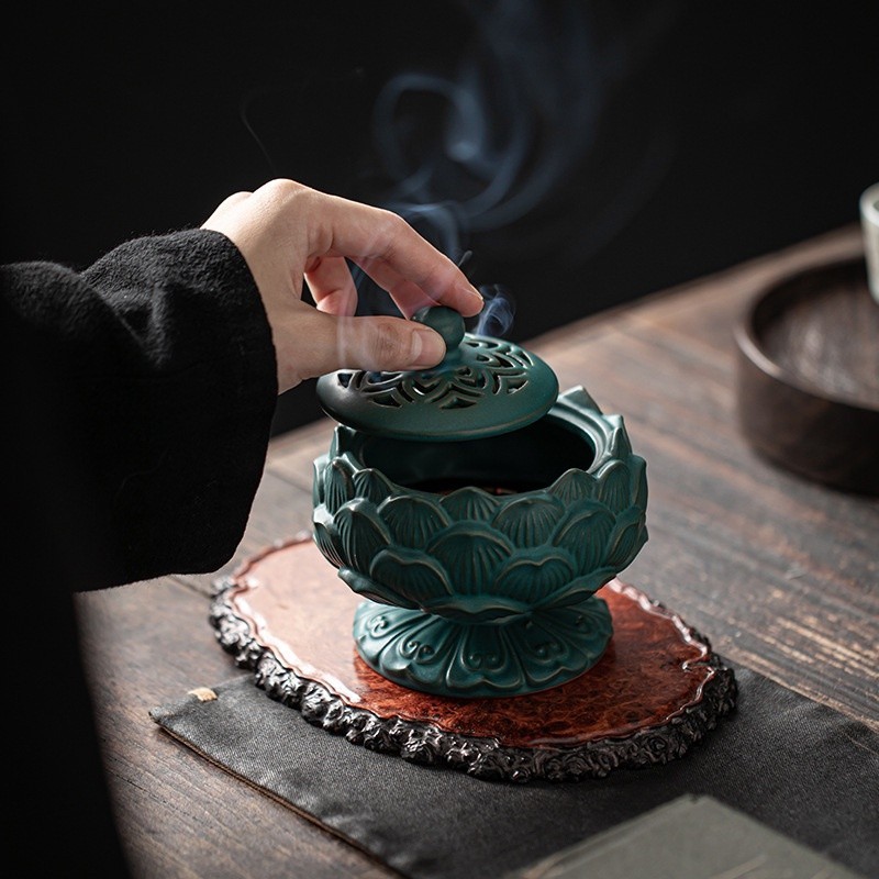 LƯ HƯƠNG XÔNG TRẦM, ĐỐT TRẦM BẰNG GỐM HỌA TIẾT HOA SEN