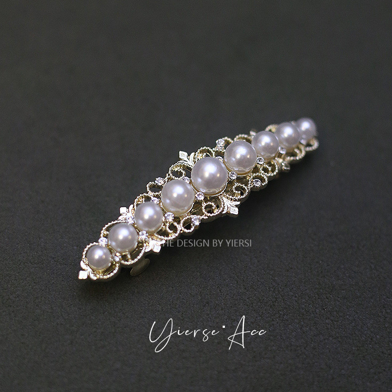 Mauropoli [Sẵn Sàng] Kẹp Mùa Xuân Pháp Thanh Lịch Giả Ngọc Trai Retro Tinh Tế Nửa Tie Kẹp Tóc Kích Thước Nhỏ Kẹp Tóc Ngang Phụ Kiện Tóc