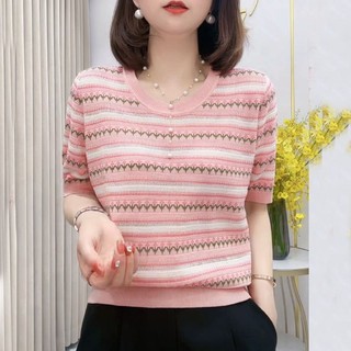 Áo thun Cardigan lụa băng ngắn tay nữ dáng rộng Size lớn Thời trang phù hợp với mùa hè Bán chạy hàng dệt kim
