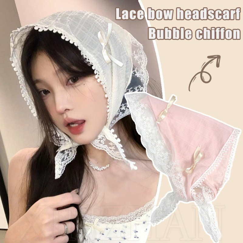 Phụ Kiện Tóc Phổ Biến - Ảnh Du Lịch Turban Bandana - Nữ Ren Nơ Tam Giác Băng Đô - Khăn Đầu Phong Cách Mục Vụ - Xuân Hè Thời Trang Pháp Ngọt Ngào