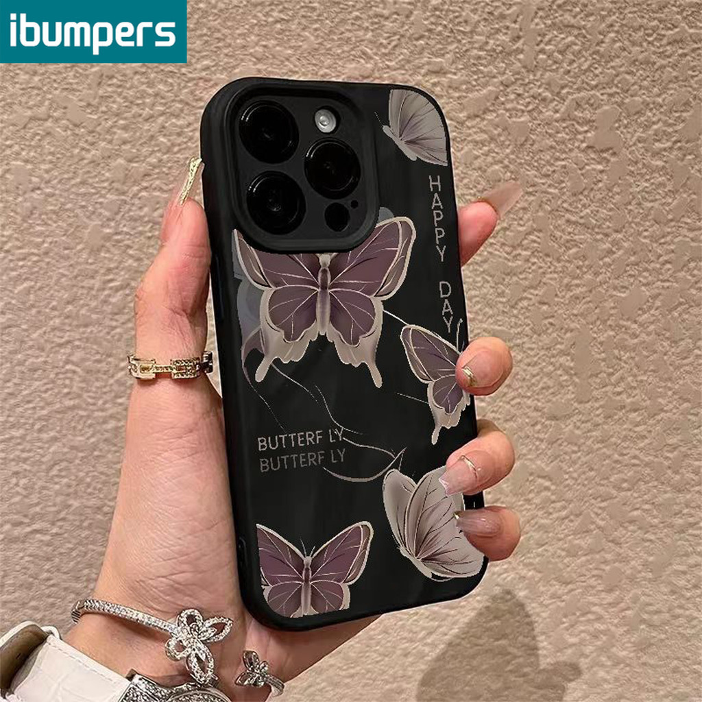ibumpers Ốp lưng Iphone Hàn Quốc Đen Đơn Giản Bướm In Hình Đen Ốp Điện Thoại Mỏng Silicone Mềm Chống Bẩn Chống Sốc Iphone 11 12 13 14 15 Pro Max IP 7 8 Plus Iphone X XS XR X Max