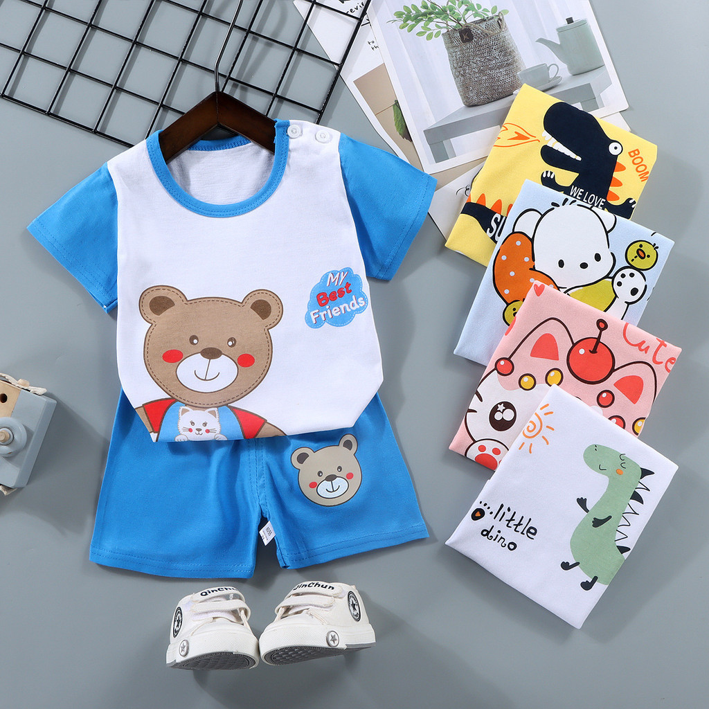 Trẻ Em Tay Ngắn Phù Hợp Với Cotton Nguyên Chất Áo Thun Bé Trai Mùa Hè Trẻ Em Quần Áo Bé Gái Quần Short ZO8D