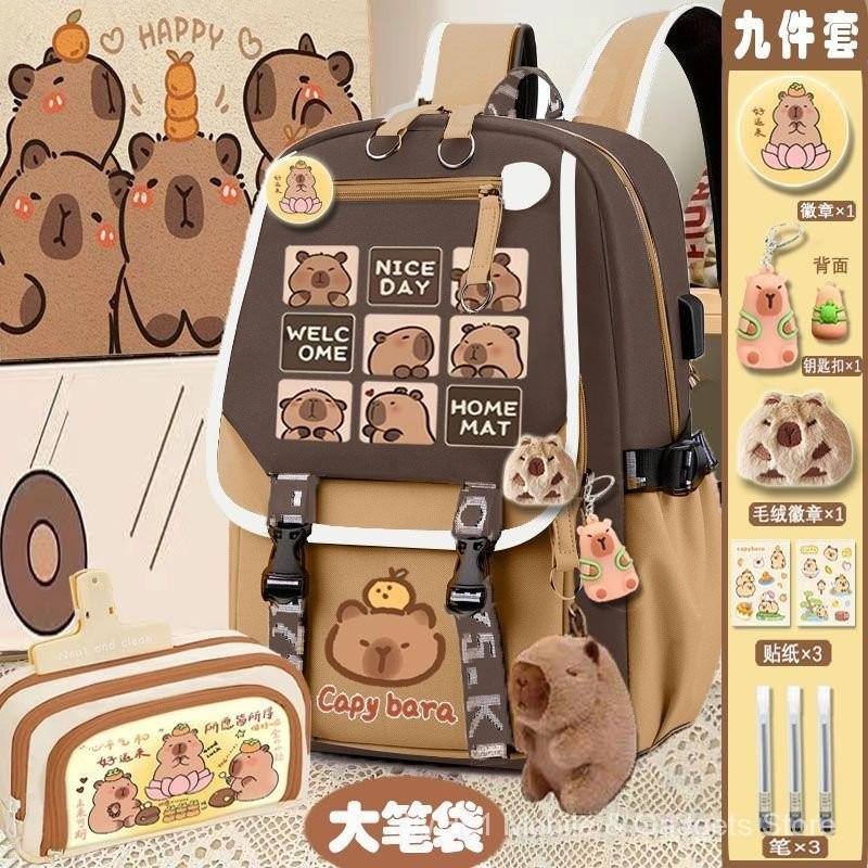Kapibara Schoolbag Bé Gái Dễ Thương Capybara Ba Lô Học Sinh Trung Học Cơ Sở Dung Tích Lớn Chống Bụi Bẩn Ba Lô Phong Cách Mới P