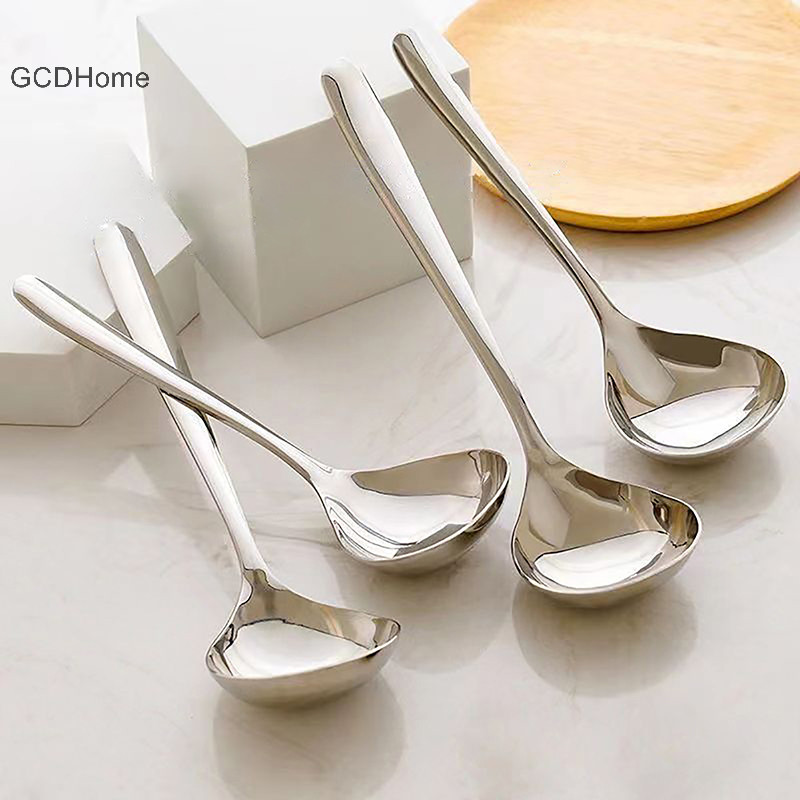 Gcdhome Thép không gỉ Lớn Lưới Tròn Thìa Đỏ Vàng Bữa Tối Tay Cầm Dài Khuấy Mảnh Món Tráng Miệng Thìa Cho Phụ Kiện Nhà Bếp Tiện Ích HOT