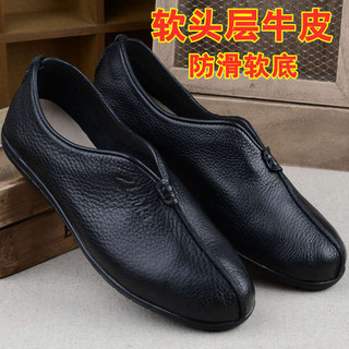 Cũ Bắc Kinh Vải Ngón Chân Lớp Da Thật Giày Nam Xuân Thu Đông Cũ Mũi Giày Monk Giày Slip-On Thoáng Khí Laz