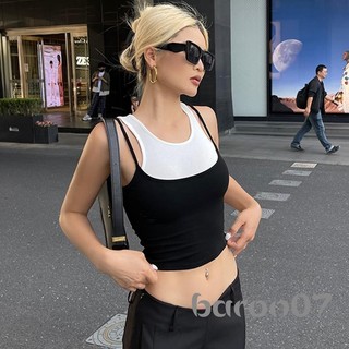Phụ Nữ Crop Tank Áo Thường Ngày Mùa Hè Chắp Vá Áo Sơ Mi Không Tay Áo Vest Cơ Bản Quần Áo Thẩm Mỹ Cho Dạo Phố