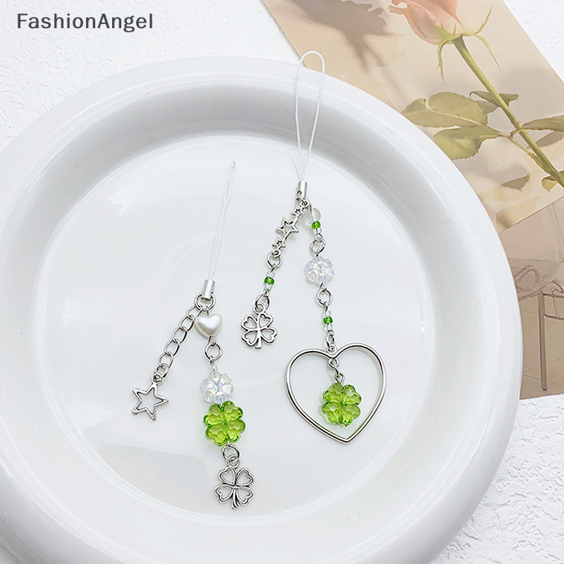 Fashionangel Thời Trang May Mắn Cỏ Ngôi Sao Trái Tim Điện Thoại Ch Dành Cho Nữ Bé Gái Dễ Thương Bốn Lá Cỏ Ba Lá Đính Hạt Móc Khóa Túi Mặt Dây Chuyền Trang Trí Quà Tặng TH