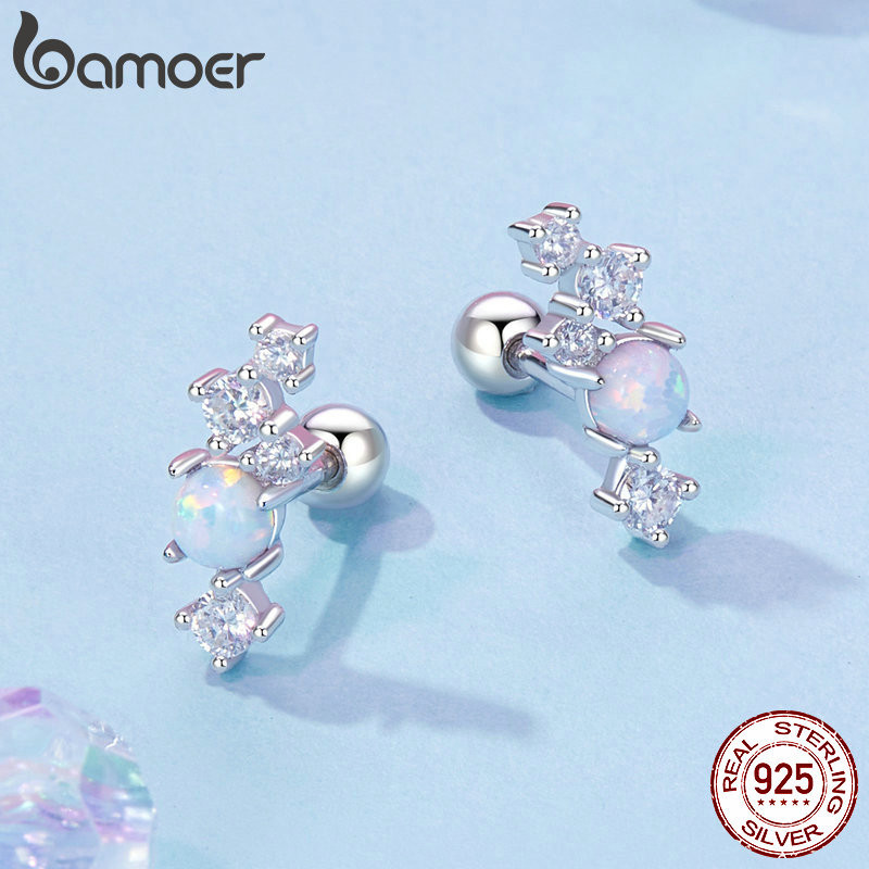 Bamoer 925 Sterling Sliver Studs Bông Tai Tinh Tế Opal Trang Sức Quà Tặng Cho Nữ SCE1783