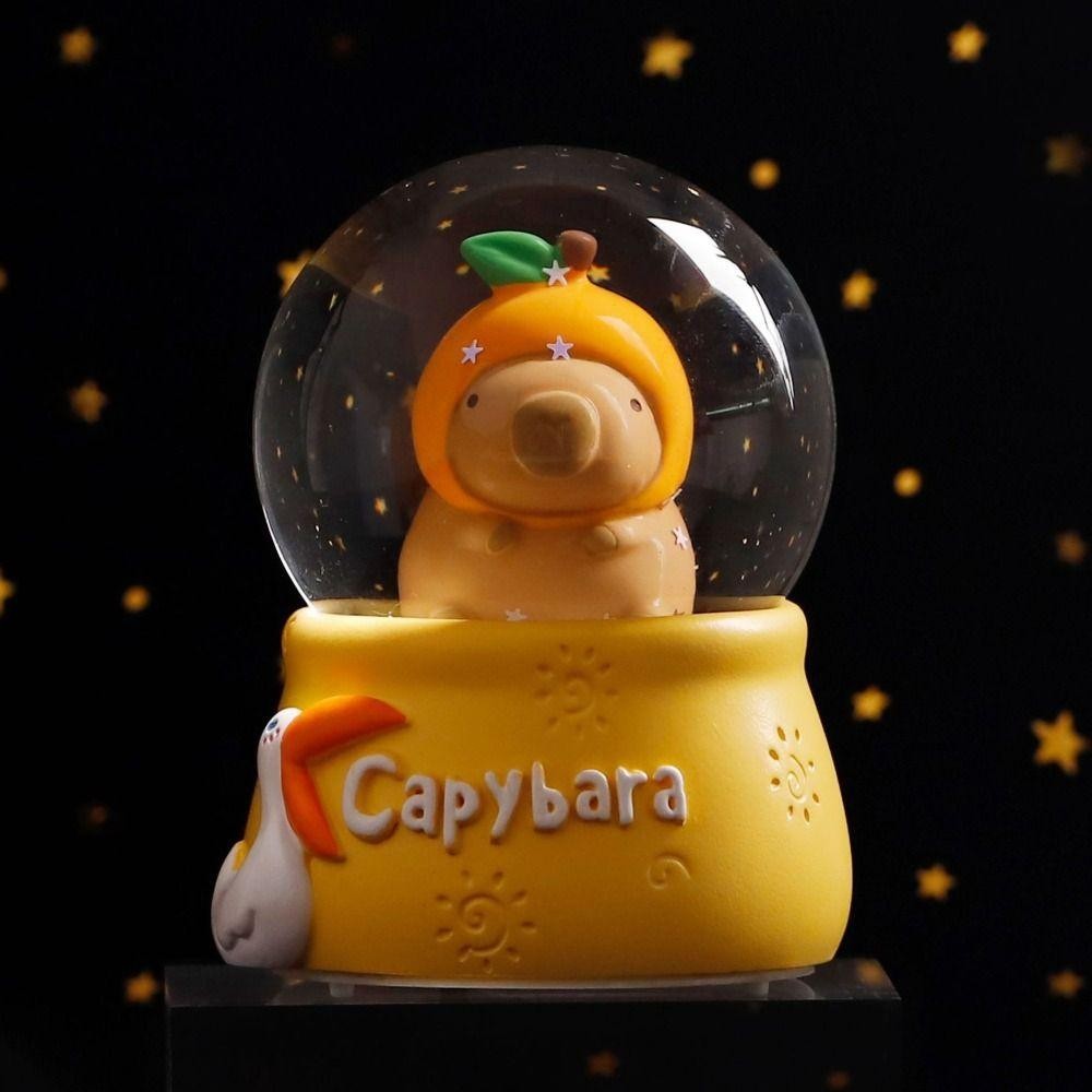 Đồ trang trí búp bê PWSEND, Quả bóng pha lê hoạt hình bằng nhựa Capybara, Kim sa tươi Đèn điện thủ công Phòng ngủ