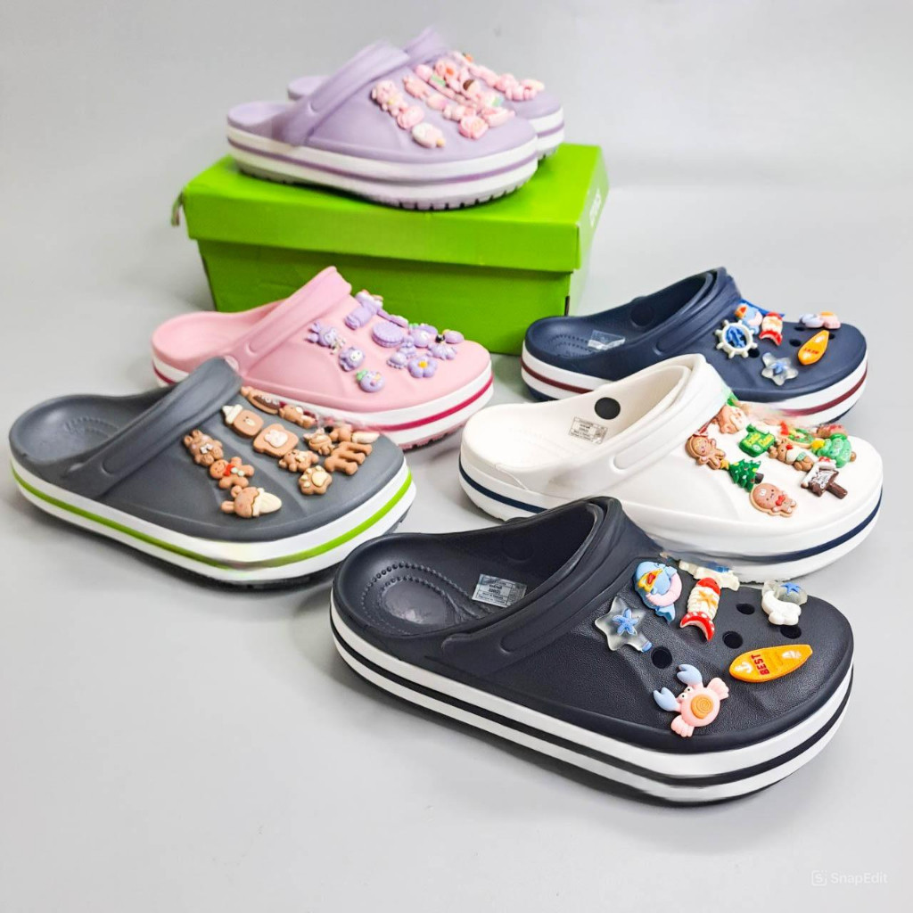 Dép sục baya unisex viền chữ nhiều màu tặng kèm jibbitz sticker, dép sục cho nam nữ nhựa đúc nguyên khối | BigBuy360 - bigbuy360.vn