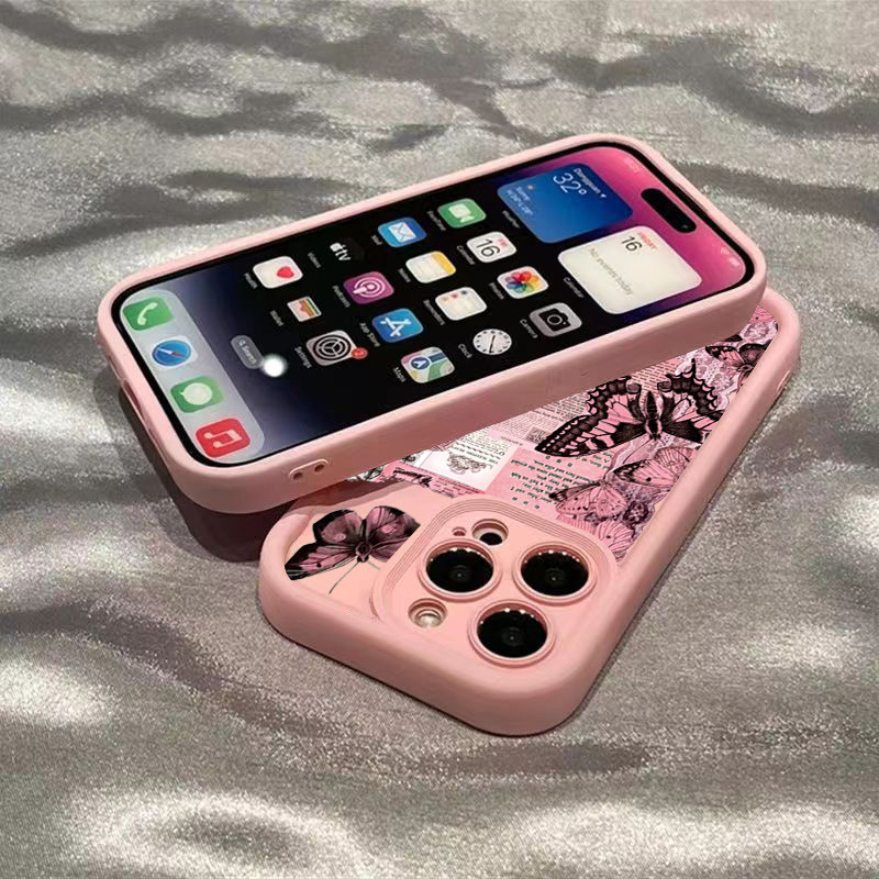 Ốp Cho iPhone 16 11 12 13 14 15 Pro Max Cho iPhone XR X XS Max 7 8 Plus SE2020 2022 Ins Phong Cách Báo Bướm Silicon Mềm Mắt Chống Sốc