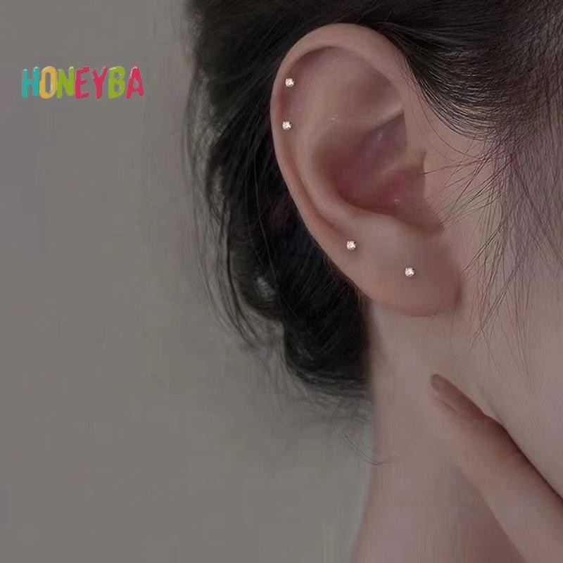 < Honeyba > 1 Đôi Bông Tai Zircon Hợp Thời Trang Cho Nữ Bé Gái Hình Học Hàng Ngày Bông Tai Nhỏ Xương Tai Móng Tay Phụ Kiện Trang Sức