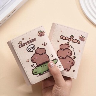 Ví Capybara RISEDUT, Ví đựng tiền xu dung tích lớn bằng da PU, Túi đựng thẻ ảnh hoạt hình có thể gập lại di động dễ thương cho bé gái