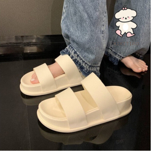 Xixitiao Dép Dép Dải Mỏng PVC Dép Đôi Dây Dép Nữ Mùa Hè Thời Trang Ngoài Mặc Tăng Chiều Cao Giày Đi Biển Đế Dày Đi Biển Giày ins