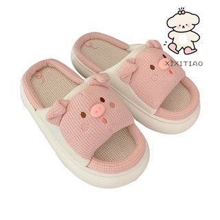 Xixitiao Bốn Mùa Đa Năng Mềm Đế Dày Dép Đi Trong Nhà Hình Chú Heo Dễ Thương