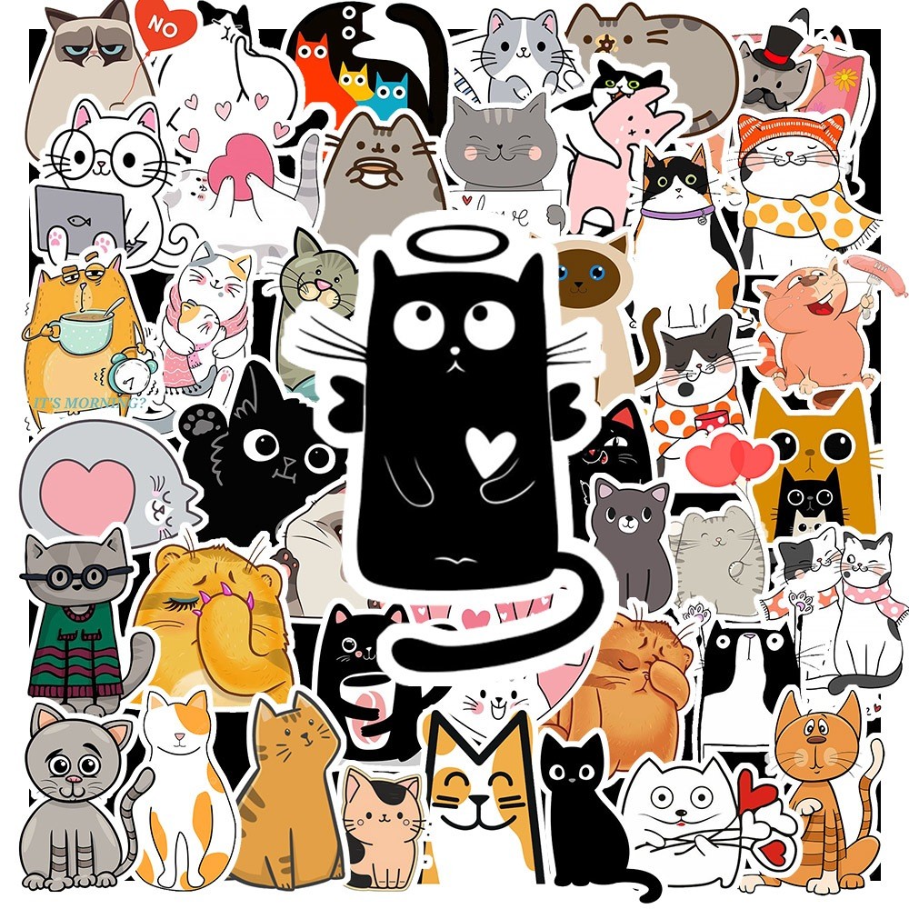 50 Sticker Cat Cute chống nước sticker dán laptop, điện thoại, đàn guitar, mũ bảo hiểm, vali