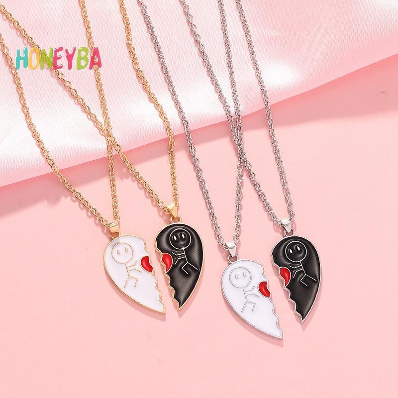 < Honeyba > Vòng cổ cặp đôi trái tim tình yêu Thời trang chắp vá Trái tim Người bạn thân nhất Mặt dây chuyền BFF