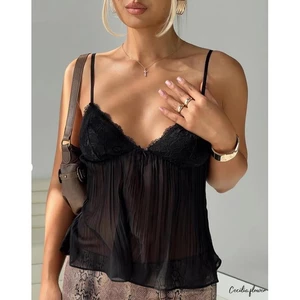 Nữ Xếp Ly Camisole Mini Nơ Trước Spaghetti Dây Đeo Cổ Chữ V Ren Crop Top