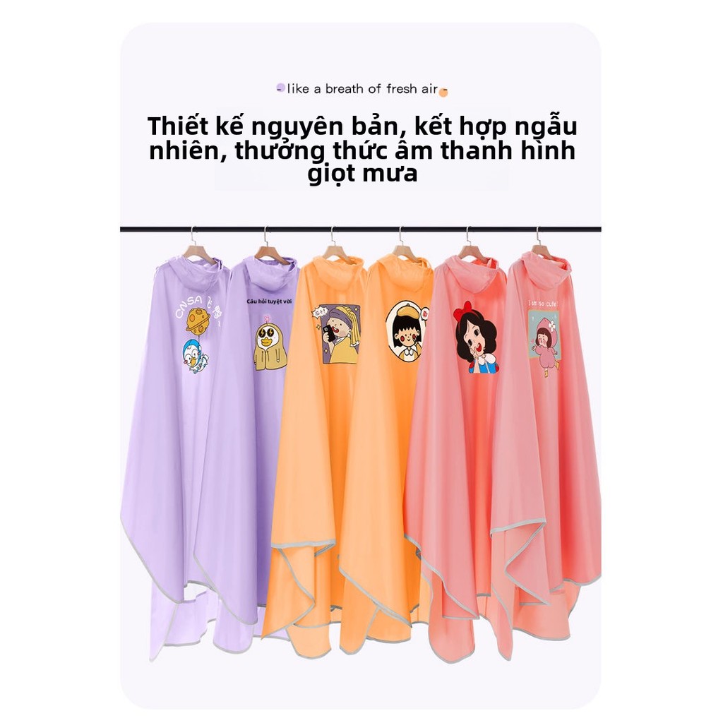 Áo Mưa Người Lớn Nữ màu đặc Áo mưa bảo vệ toàn thân vải Eva(Có Khóa Kéo, Có Cúc Bấm, Đeo cặp)sử dụng cho Xe điện/xe máy