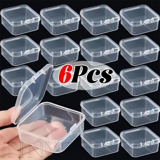 6 Hộp Nhựa Vuông Trong Suốt - Hộp Bao Bì Trang Sức - Hộp Bảo Quản Các Bộ Phận Nhỏ - Dành Cho Bông Tai, Nhẫn, Hạt - Dụng Cụ Sắp Xếp Di Động Mini