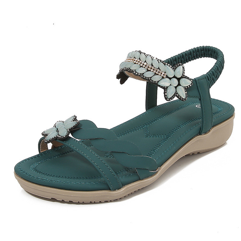 Giày Nữ Size Lớn (36-43) Giày Nữ Size Lớn Mùa Hè Dép Phong Cách Dân Tộc Đi Biển Du Lịch Bohemian Hoa Kim Cương Giả Size Lớn Giày Đế Bằng 317