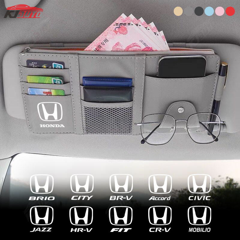 Kẹp lưu trữ tấm che nắng bằng da Honda Túi lưu trữ dung lượng lớn đa chức năng Phụ kiện ô tô tiện lợi và gọn gàng cho Civic Jazz Fit Accord Vezel Brio Cr-V City Hr-V Wrv Spirior