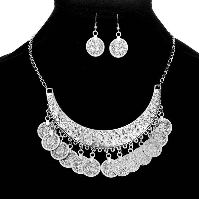 Cung Điện Retro Khắc Kim Cương Giả Vòng Cổ Đồng Xu Tua Rua Áo Len Dây Xích Khiêu Vũ Phụ Kiện Retro Đồng Xu Trang Sức