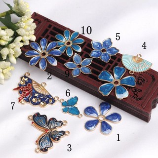 Trang sức handmade kẹp tóc giả cloisonne màu xanh, họa tiết đốt thụ thể