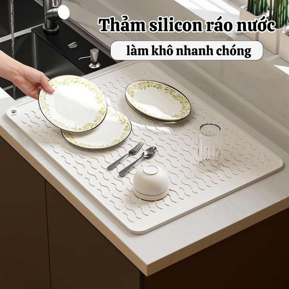 Thảm Silicone Úp Chén Đĩa Ráo Nước Nhanh Khô Chống Trượt, Tấm Lót Nồi, Lót Bếp Silicone Thoát Nước