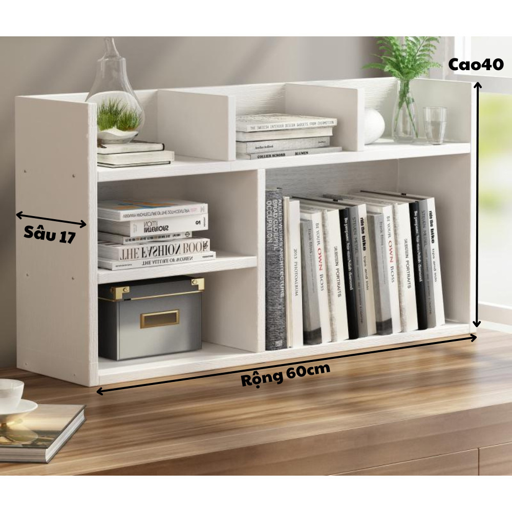 Kệ hồ sơ, giá sách để bàn, kệ để tài liệu 5 ngăn thiết kế gọn gàng có tấm hậu chắn sau