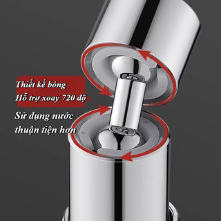 Đầu Vòi Rửa Bát Tăng Áp 3 Chế Độ Phun, Xoay 360 Độ, Sục Khí Chống Bắn, Dây Rút Tiện Lợi