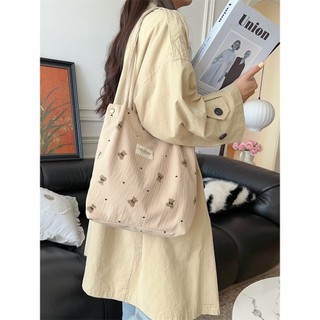 2026 Hot Corduroy Hoạt Hình Gấu Sinh Viên Vai Dung Tích Lớn Túi Đóng Từ Tính