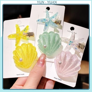 Vỏ sao biển đầy màu sắc phong cách Hàn Quốc dành cho nữ Kẹp bên ngọt ngào bên bờ biển Màu kẹo Kẹp tóc dễ thương Phụ kiện tóc Kẹp đàn hồi