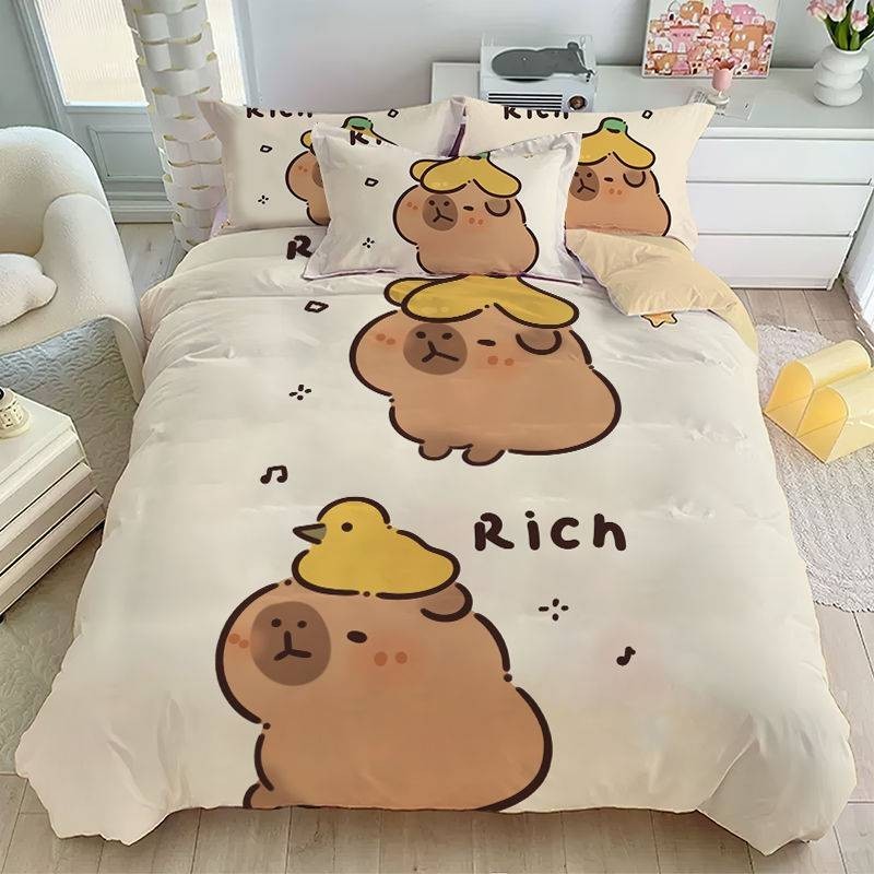 PS1 Dễ Thương Capybara 3IN1 Phù Hợp Với Bộ Chăn Ga Gối Chăn Ga Gối Nhà Phòng Ngủ Có Thể Giặt Ký Túc Xá SP1