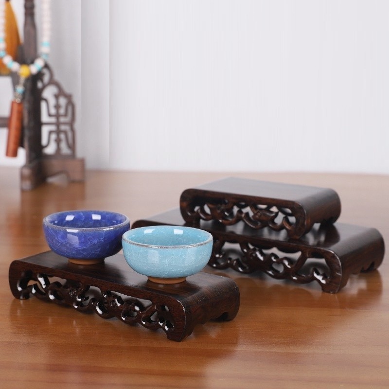 Đôn Tầu Bằng Gỗ Gụ Dáng Cuốn Thư Dùng Kê Ấm Chén Trà, Lư Hương, Chậu Cây Bonsai Với Nhiều Kích Thước