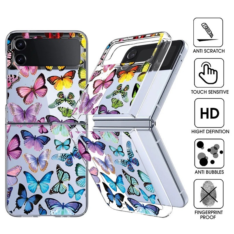 Ốp Điện Thoại Trong Suốt Họa Tiết Hoa Dễ Thương Cho Samsung Galaxy Z Flip 5 Z Flip 4 Flip 3 Trong Suốt Cứng Gấp Cho Samsung Z Flip5 Flip4 Flip3 Cover