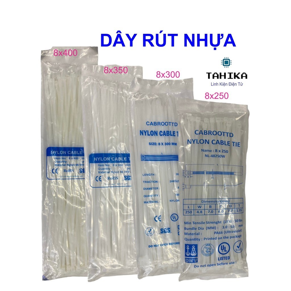 Dây Rút nhựa dây thít nhựa nhiều kích thước Bản TO dài 8x200mm 8x250mm ...