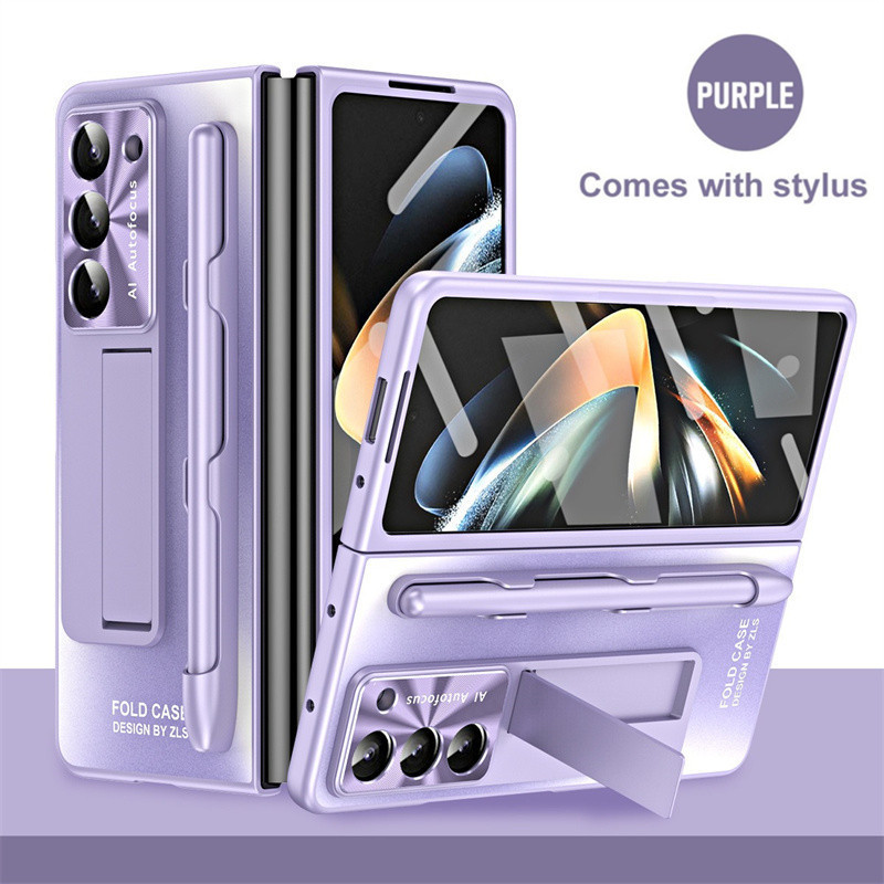 Vỏ Giá Đỡ Mạ Điện Samsung Galaxy Z Fold 5 Z Fold 4 Matte S Khe Cắm Bút Chân Đế Phim Cường Lực Tất Cả Vỏ Protetcive Z Fold 3 Vỏ Cứng Pc