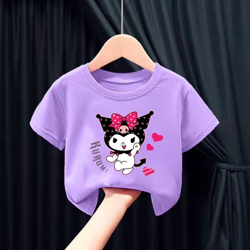 Hoạt Hình Sanrio Kuromi In Hình Ngắn Tay Mùa Hè Bé Gái Bé Trai Áo Thun Ngắn Tay Thường Ngày