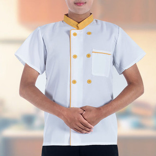 Áo Sơ Mi Đầu Bếp Mùa Hè Đồng Phục Đầu Bếp Tay Ngắn Đứng Cổ Chống Vết Bẩn Nấu Nhà Bếp Nhà Hàng Top Thoáng Khí Rời Phù Hợp Với Người Mua Đông Nam Á