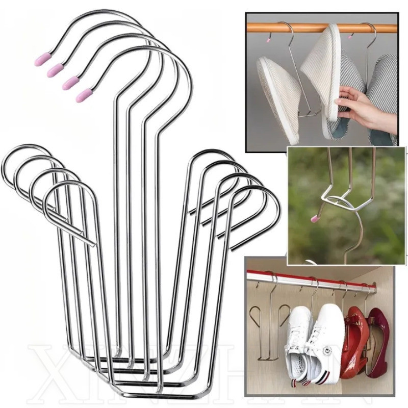 Móc phơi giày bằng thép không gỉ - Móc treo di động, chống gió, đa chức năng - Có thể xếp chồng lên nhau, không đục lỗ, tiết kiệm không gian - Dành cho khăn, dây buộc, tất - Giá đựng giày - Kệ thoát nước