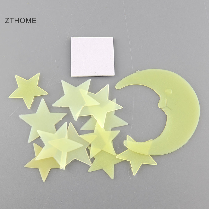 Zthome Hoạt Hình Mặt Trăng Ngôi Sao Dạ Quang Phát Sáng Trong Bóng Tối Nhựa Dán Tường Kid Decal HOT