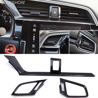 Lookshow 3 Bảng Điều Khiển Sợi Carbon AC Lỗ Thông Khí Ổ Cắm Bao Viền Khung Cho Xe Honda Civic Sedan 2016-2021 Q7Z5