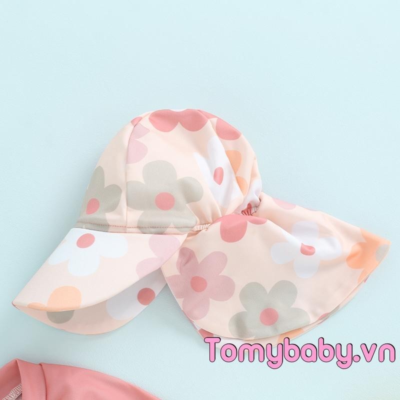 Bộ đồ bơi đi biển bé gái dài tay in hoa / cây nhiệt đới có khóa kéo lên Bộ đồ tắm + mũ 2 chiếc