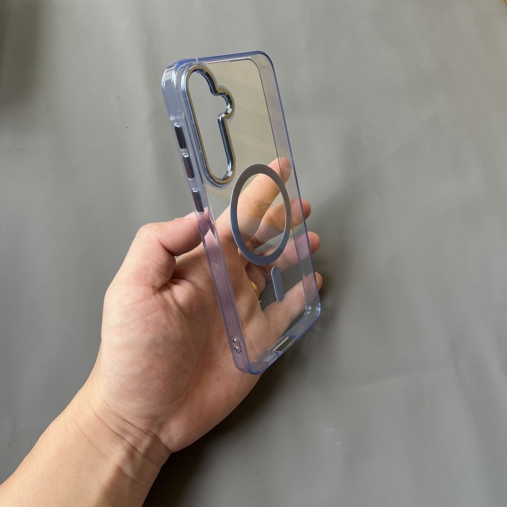 Ốp Điện Thoại Cứng Acrylic Chống Vàng Cho Samsung Galaxy S24 Ultra A16 A55 A35 S22 S23 Plus Ultra FE A16 A56 A36 Chống Sốc Trong Suốt Màu Tím Dày Magentic Cứng Bóng