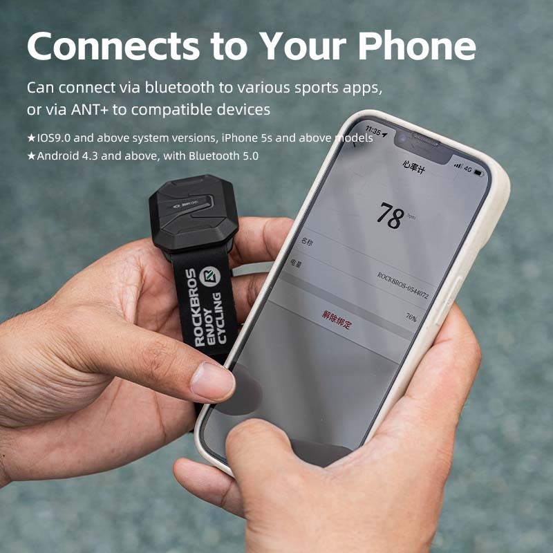 Máy đo nhịp tim ROCKBROS Bluetooth & ANT + Độ bền lâu IPX67 Máy đo nhịp tim thông minh chống nước