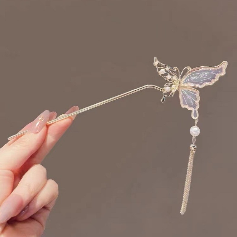 Mauropoli [Sẵn Sàng] Kẹp Tóc Tua Rua Bướm Phong Cách Cổ Đại Siêu Cổ Tích Tính Khí Nữ Cao Cấp Mới Kẹp Tóc Trung Quốc Bước Lắc Kẹp Tóc Mặt Ngựa Phụ Kiện Váy